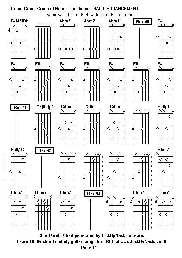 Chord Grids Chart of chord melody fingerstyle guitar song-Green Green Grass of Home-Tom Jones - BASIC ARRANGEMENT,generated by LickByNeck software.